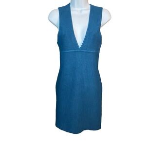 House Of Harlow 1960 Ribbed Knit Dark Teal Blue Dress V-neck Heavy Size M